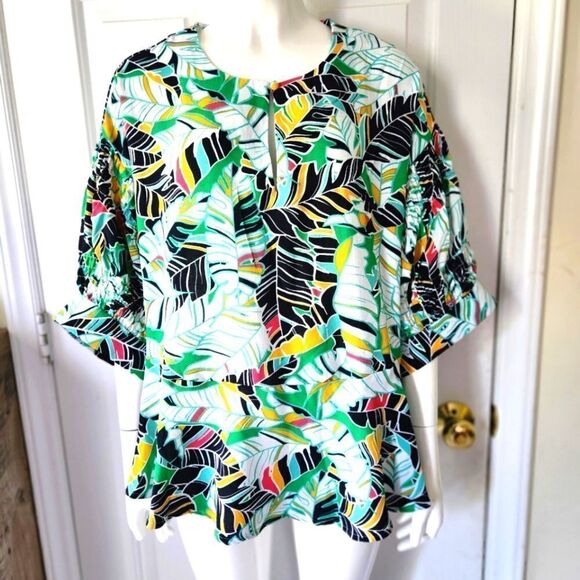 Zac & Rachel Tropical Multicolored Blouse Sz 1x - Picture 1 of 11